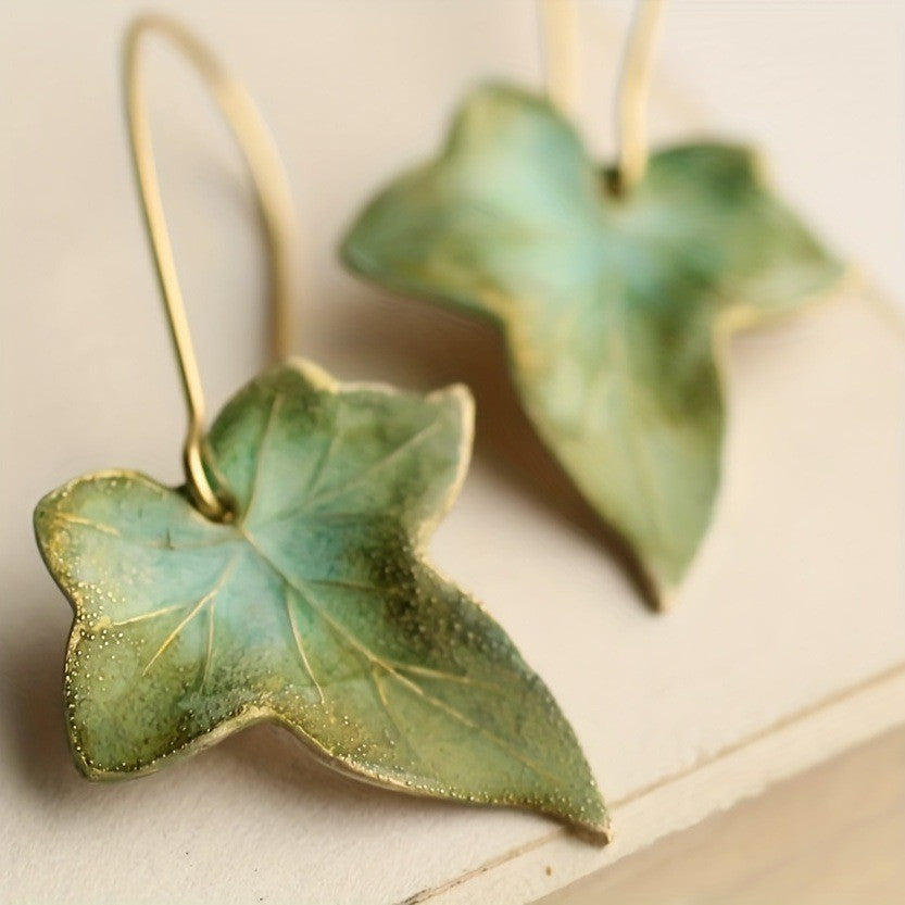 Bohemian Green Maple Leaf Earrings
