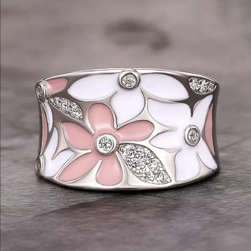 Enamel Flower Micro-Zircon Ring