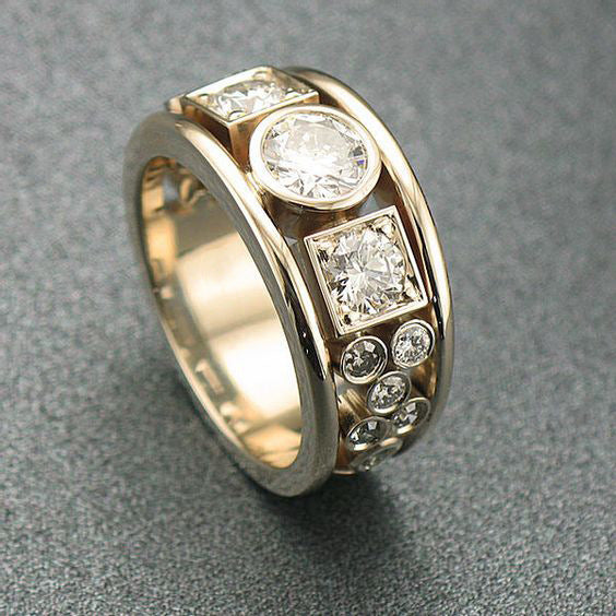 Copper ring geometric round micro-inlaid zircon ring