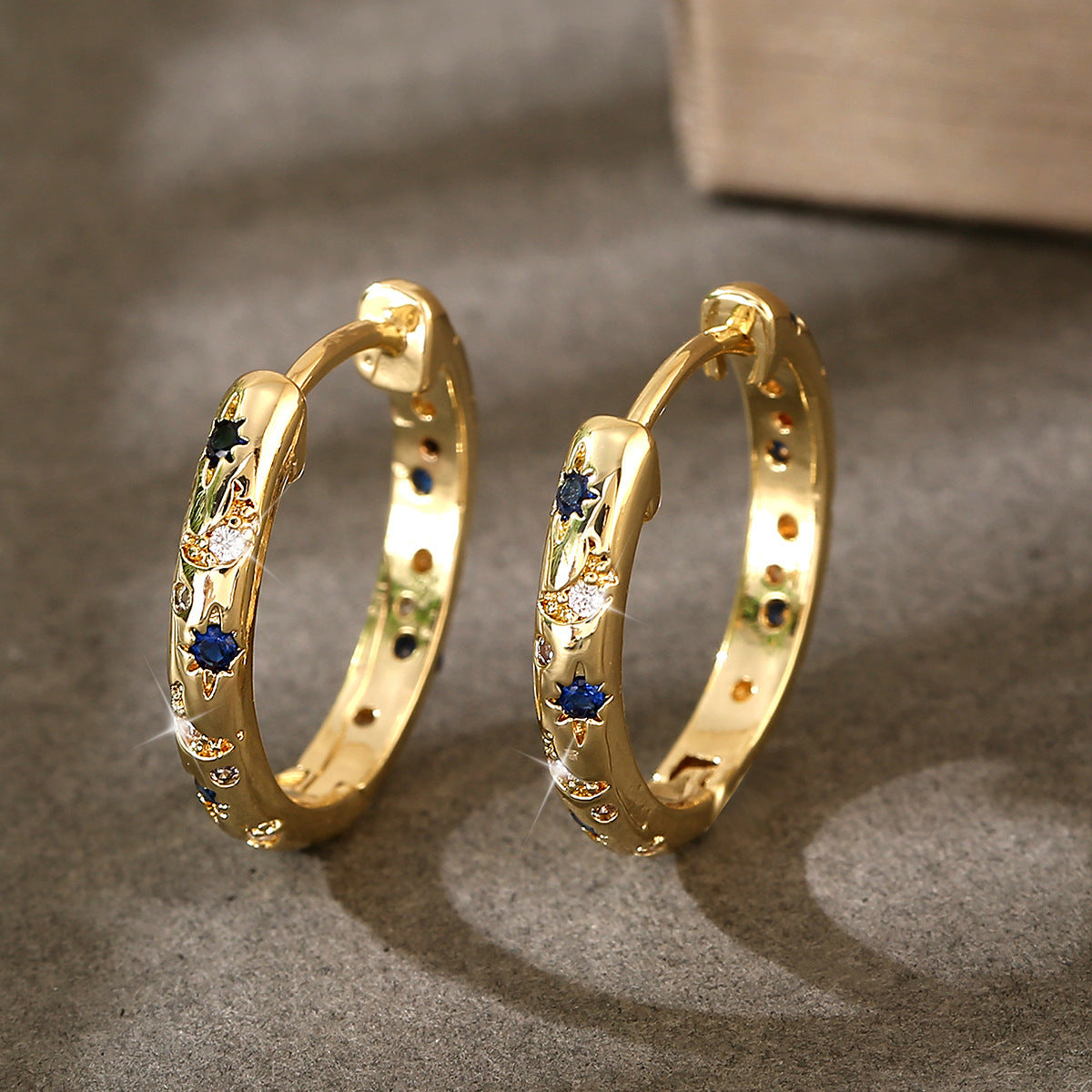 Moon Star Brass Gold-Plated Zirconia Hoops