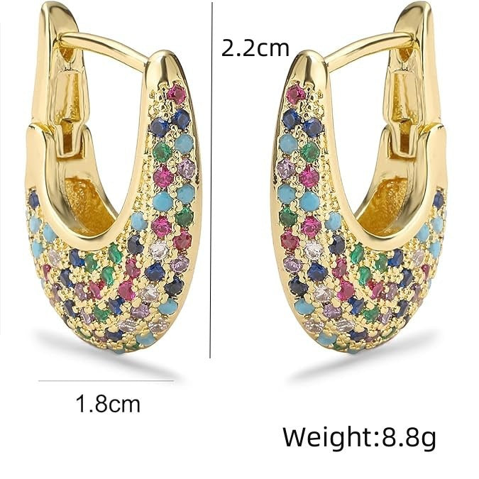 Light luxury copper-plated 18K real gold inlaid zircon exquisite earrings