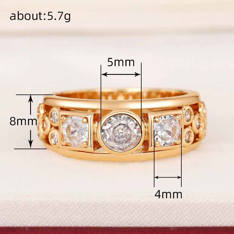 Copper ring geometric round micro-inlaid zircon ring