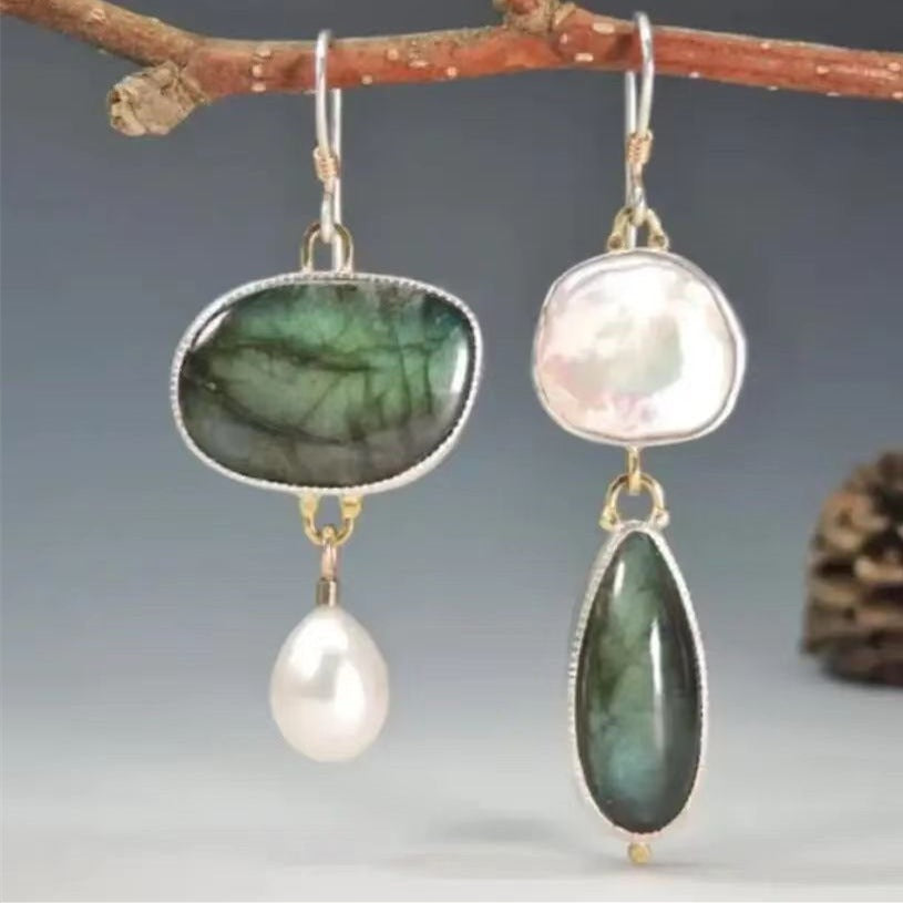 Irregular Amber Pearl Dangle Earrings