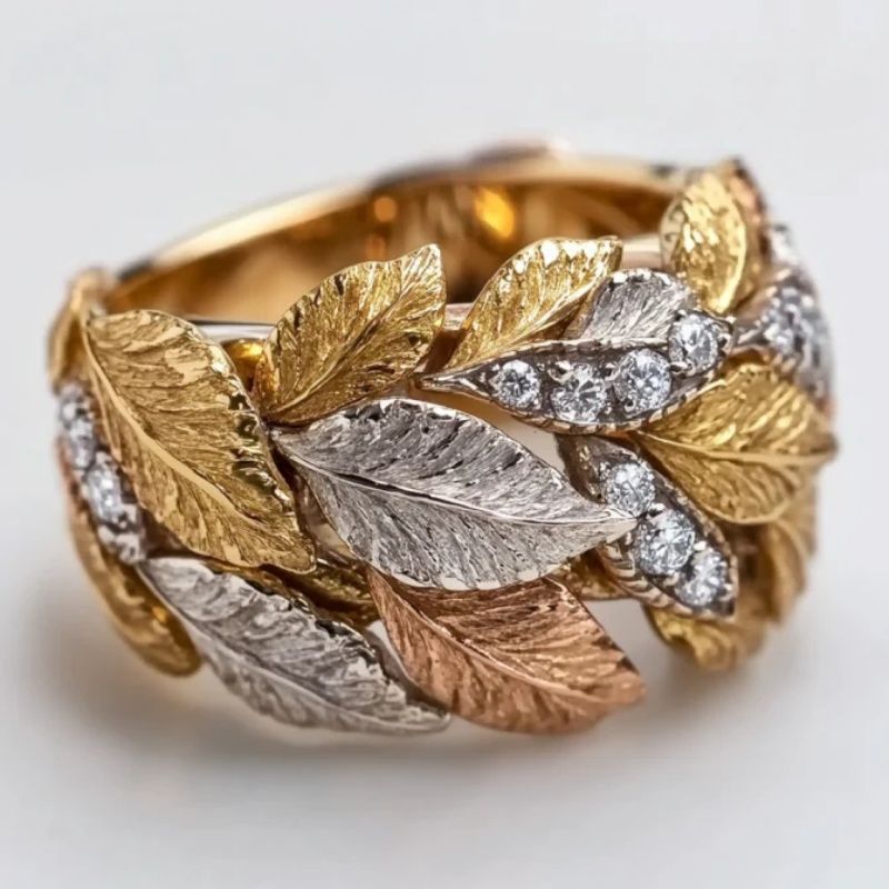 Olive Leaf Branch Ring | Crystal Accent Fashion Rings