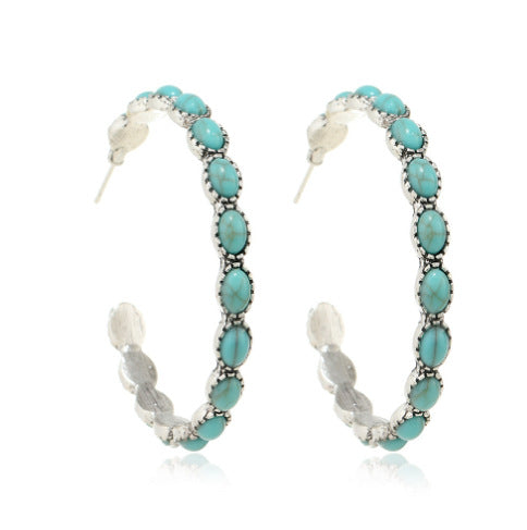 Turquoise Western Hoop Earrings