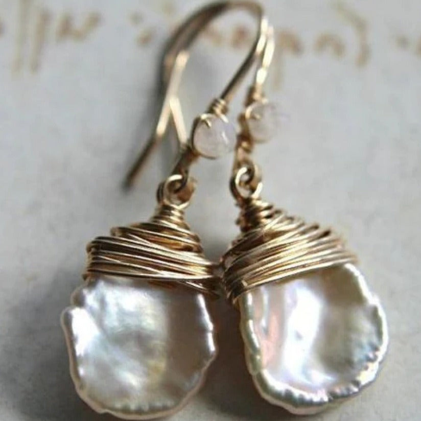 Irregular Shell Pearl Drop Earrings